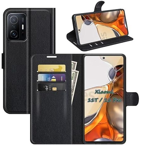 betterfon Handyhülle Kompatibel mit Xiaomi 11T / 11T Pro | Premium Qualität TPU Klapphülle für 11T / 11T Pro mit Kartenfächern | Magnetverschluss Handyhülle | Schwarz