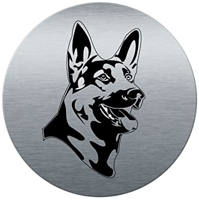 AUA SIGNALETIQUE - Plaque de porte Aluminium brossé imprimé AluSign Ø 85 mm - épaisseur. 3 mm - Double Face adhésif au dos (Chien)