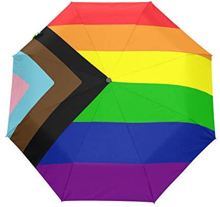 CHIFIGNO Faltbarer Regenschirm, Regenbogen-Flagge, Automatisches Öffnen und Schließen