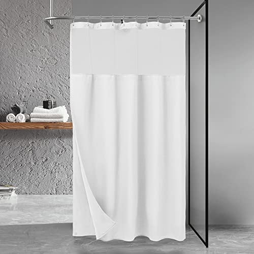 N&Y HOME Stall Waffel-Duschvorhang mit Snap-In-Stoffeinlage und Haken-Set, 137,2 x 198,1 cm, Duschstallgröße, Hotel-Stil und Netz-Fenster, maschinenwaschbar, 137,2 x 198,1 cm, Weiß