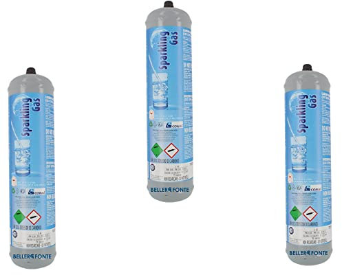 Bellerofonte Lot de 3 bouteilles Co2 600 g jetables raccord M11 x 1 en acier, pression interne de 60 bars à 28 ° C CO2 alimentaire E290 pour gazer