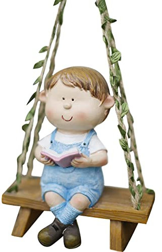 WAYUTO Schaukel Gartenstatue Ornament Niedliche Harz Junge Figur Hängende Hängematte Outdoor Lustige Gartendekoration für Terrasse Hof Rasen Zaun Weg Hinterhof Landschaft Baum