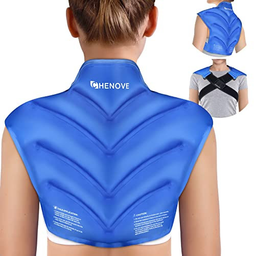 Chenove Ice Pack for Shoulders Upper Back with Strap, Neck and Shoulder Ice Pack Wrap Rotator Cuff Gel Reusable with Cold Compression Therapy, Soreness (Blue)