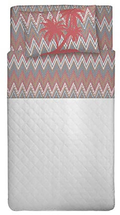 PENSIERI DELICATI Bettwäsche Set Einzelbett 100% Baumwolle, Einzelbett Max 120x200 Inklusive Bodenblech, Deckblatt und 1 Kissenbezug, Made in Italy, Palmen Koralle Fantasie