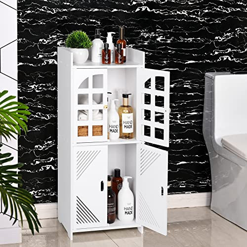 Bathroom Floor Storage Cabinet,Waterproof Bathroom Cabinets,White Storage Unit with Door,Floor Standing Cabinet Unit ,Home Storage Furniture Organizer Unit for Office Living Room Kitchen Entryway