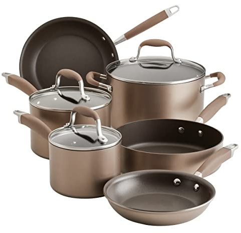 Anolon Advanced Home Hard Anodized Nonstick Cookware/Pots and Pans Set, 9 Piece - Bronze