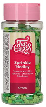 FunCakes Sprinkle Medley Grün: Zuckerstreusel, guter Geschmack, perfekt zum Dekorieren von Kuchen, Sprinkle Mix. 65 g.