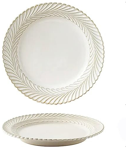 NGDECOR Set di 2 Piatti da Dessert Bianchi, Piatti Antipasto In Porcellana con Bordo In Rilievo, Grandi Piatti Piani In Ceramica per Insalata, Snack, Frutta, Torte Nuziali,10.8 inch