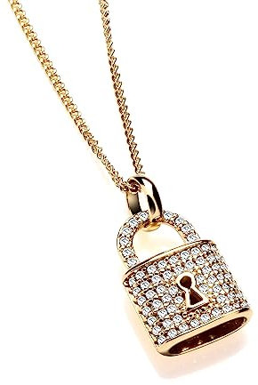 Old English Jewellers 9ct Yellow Gold on Silver Sparkling CZ Padlock Pendant Necklace 16 18 20 inch (0)