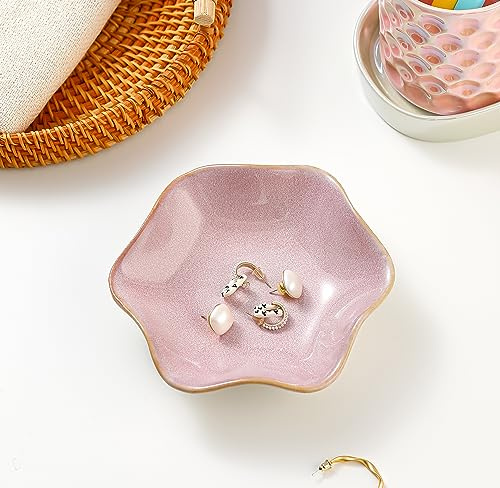 Binoster Plat à bijoux en céramique, plateau à bijoux, bol à clés, décoration de chambre, salle de bain, décoration d'intérieur, cadeaux pour femme, maman, sœur, collègue, amie, mariée (14 cm, rose)