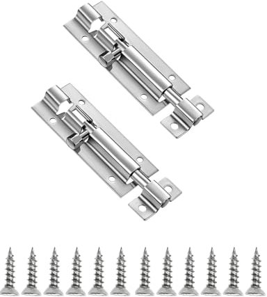 Door Security Slide Latch Lock Door Lock Bolt 5 inch Barrel Bolt Latch Slide Door Bolt Stainless Steel Sliding Door Latch with Screws for Bathroom, Bedroom,Toilet, Shed, Shower, Door 2PCS