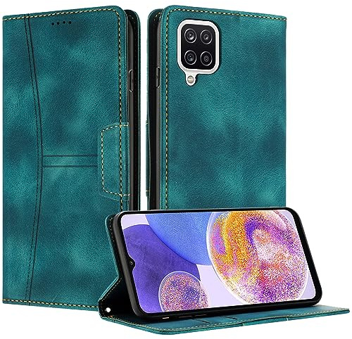 Radoo Kompatible Samsung Galaxy A12 / M12 Hülle, Faltbare PU Premium Leder Flip Handyhülle mit Kartensteckplatzständer Magnetverschluss Stoßfeste Lederhülle (grün)