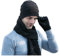 Damen Wintermütze Mütze Für Zopf Warm Herren Winterschal Herren Winddicht Fleece Strickhut Dreiteilige Mütze mit gestrickten Mützen Schwarz