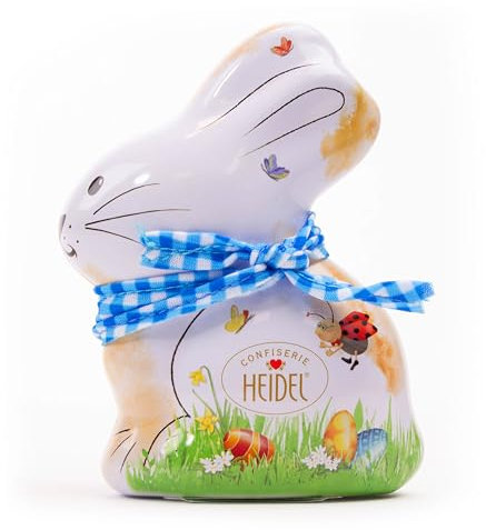 Confiserie Heidel Osterhäschen Ostergrüße Runddose 54g, Premium Milchschokoladen-Pralinen mit dekorativer Metalldose, Ideal als Ostergeschenk