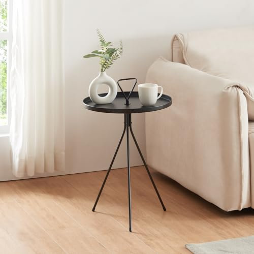 [en.casa] Beistelltisch Odal Wohnzimmertisch rund 65 x 41 cm Nachttisch mit 3 Beinen Schwarz Kaffeetisch Metall Sofatisch Abstelltisch