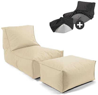 mokebo® Sitzsack mit Hocker und Schutzhülle für Kinder & Erwachsene 'Der Sundowner', Bean Bag mit Füllung oder Bodenkissen für Indoor & Outdoor, auch als Liegekissen oder Liege in Eukalyptus Grün