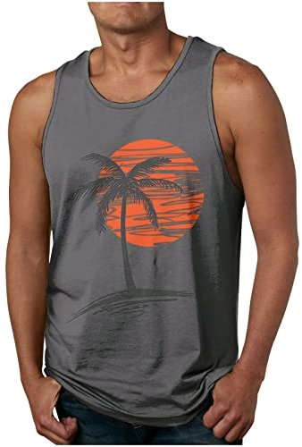 Tank Top Herren Sommer Ärmelloses Muskelshirts Casual Sport Tshirt Baumwolle Leicht Unterhemd Shirt Fitness Trägershirts Tee Tops Urlaub Hawaii Tanktop Männer Rundhals Oberteile Laufshirt