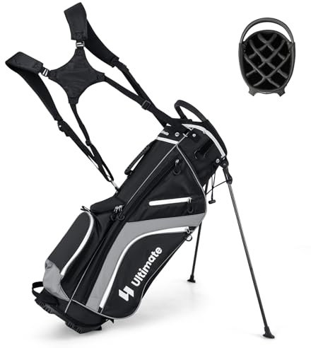 LIFEZEAL Sac de Golf avec Support, Sac Club de Golf à 14 Compartiments, Sac de Golf Léger avec Double Bretelles, 6 Poches Zippées, Housse de Pluie, pour Hommes et Femmes (Gris)