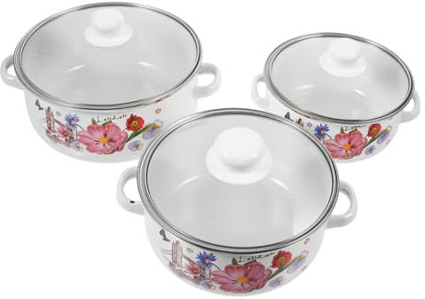 TOPBATHY 3 Stücke Emaillierter Kochtopf Mit Deckel, Suppentopf Für Haushalt, Doppelgriff, Verschleißfest, Tragbar, Geeignet Für Elektroherde, Induktionsherde Und Gasherde