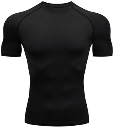 HYCOPROT Men's Compression Shirts Short Sleeve Compression Top Athletic Workout T-Shirt Quick Dry Sports Baselayer Running Undershirts Tops (UK, Alpha, L, Regular, Regular, Black)