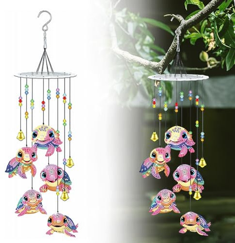 RICUVED Schildkröten Diamond Painting Sonnenfänger Windspiel, 5D Schildkröten Doppelseitige Kristall Diamant Malerei Anhänger Set DIY Diamond Painting Anhänger für Kinder
