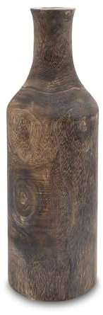 Design Holz Blumen Vase groß - Dunkelbraun / 46 cm - Holzvase XXL Flasche naturbelassen - Tischdeko Fensterdeko für Kunstpflanzen und Pampasgras