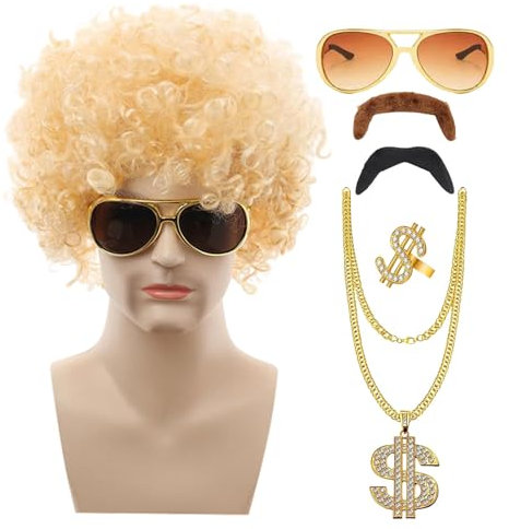 70er-80er-Disco-Perückenset,70er-80er-Disco-Kostüm-Perückenset | 70er-Jahre-Outfits für Männer,70er-Jahre-Outfits für Männer, Disco-Kostüme, 6-teilige interessante Perücke für Cosplay-, Männer-Di