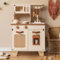 ROBOTIME Ensemble de cuisine en bois pour tout-petits, jouet de cuisine réaliste avec distributeur de glace, maille de rotin et élément en cuir, jeu de cuisine Prentend pour enfants, cadeau pour