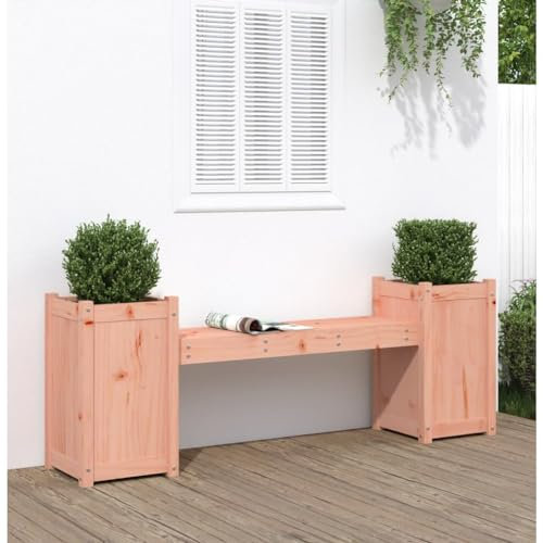 Homgoday Banc de jardin avec pots de fleurs - Banc en bois massif de sapin douglas - Sans dossier - Pour jardin, balcon, terrasse - 180 x 36 x 63 cm
