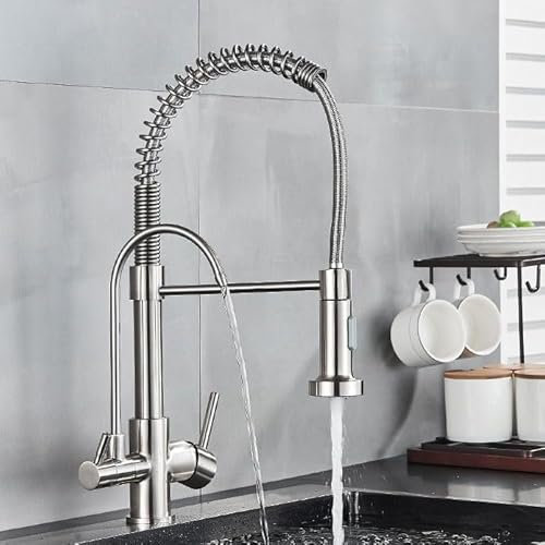 ZYCDP Spültischarmatur Küche 3 Wege, Küchenarmatur 3 Wege Ausziehbar, 2 Modi, Mischbatterie Küche für Osmoseanlage, Gebürstet