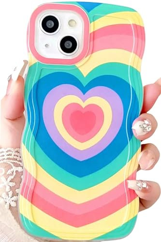 UICEAM Compatible with iPhone 12 Heart Case for Women Girls,Aesthetic Cute Wavy Design Soft Shockproof Cell Phone Cover for iPhone 12 6.1 Inch (Yellow)