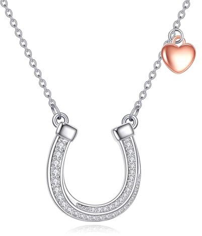 YFN Hufeisen Halskette 925 Sterling Silber Pferde Anhänger Modeschmuck Geschenke für Damen Mädchen (Weißes Hufeisen)
