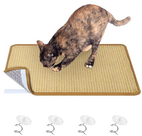Domkan Rascador para Gatos Sofa, Alfombra Rascador para Gatos Antideslizante, Alfombra de Sisal para Gatos, 60x40cm, Blanco, con 4 Púas