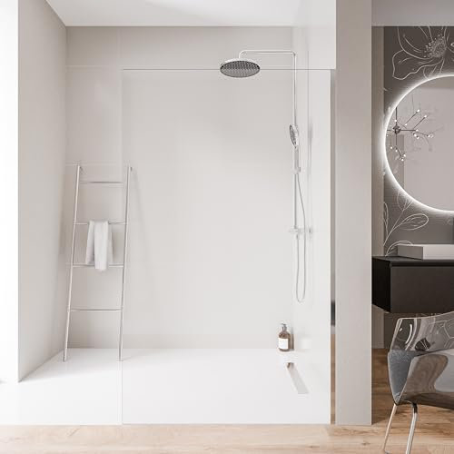 Bernstein Walk-In Dusche EX102 – Duschabtrennung aus 10 mm ESG Klarglas, Duschwand 80 x 200 cm mit Nano-Beschichtung, Rahmenlos, Edelstahlprofil Chrom, Glastrennwand ohne Bodenprofil