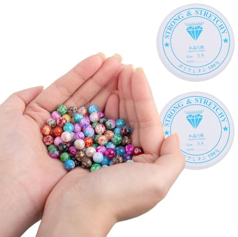 Perle con Foro 120 Pezzi Perle per Collane Filo Elastico Filo per Perle Corda per Perle Filo per Bracciali Perle da Infilare Filo Elastico per Gioielli Per Gioielli con Perle Bracciali da Creare 8 mm