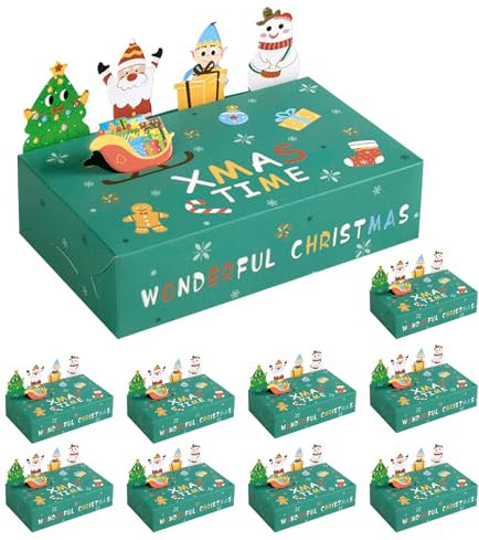 KASESSS 10 Pezzi Scatole Natalizie, Pieghevole Scatole per Biscotti Natalizi, Piccola Scatola Regalo Natale, Verde Scatole Biscotti Natale, Scatola Natalizia per Pasticceria,Dolci,Cioccolatini,Cupcake
