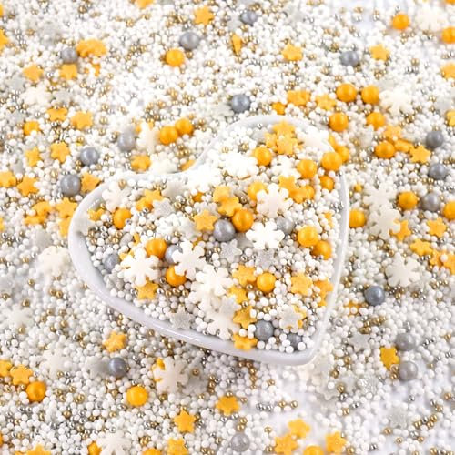STREUSEL GLÜCK Weihnachtsstern 40g gold silber weiss Sterne Schneeflocken Zuckerstreusel Weihnachten Tortendeko Torte Cupcakes Muffins Christmas Plätzchen