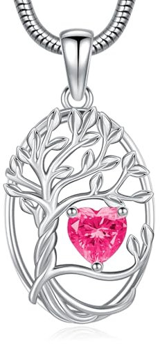 Eusense Tree of Life Necklace Birthstone October Pendant Copper Heart Necklace Tree Life Pendant Jewelry Gift for Women Ladies