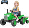 Maxmass 12V Kids Ride on Tractor, Battery Powered Electric Car with Detachable Trailer, Remote Control, Wireless Connection, USB, Music, Electric Construction Vehicle for Age 3+ (Green)