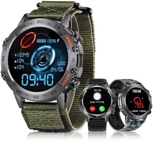 MEGALITH Orologio Smartwatch Uomo Bluetooth: Risposta Chiamate Militare Smart Watch IP67 Impermeabil - Fitness 106+ Sportive SpO2 Sonno Monitor iOS Android Verde