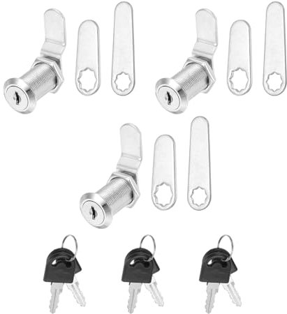 PATIKIL Lucchetti Armadietti con Chiave Uguali, 3 Pezzi Sostituzione Serratura a Camma per Cilindro Serratura Cassetto Cassetta Postale, Argento