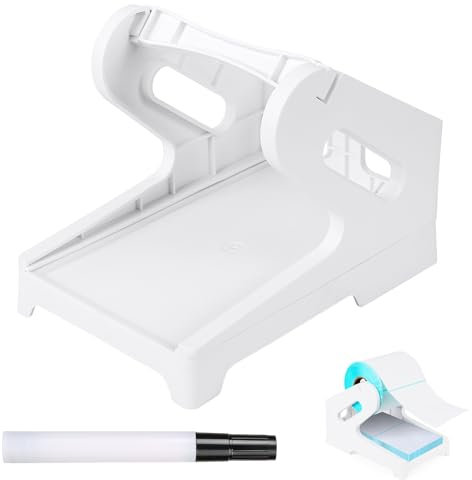 Furuising 1 porta etichette per etichette termiche in rotolo e etichette a ventaglio, porta etichette 2 in 1, dispenser universale per etichette per stampante da scrivania, con penna per la pulizia,
