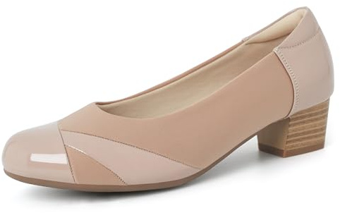 Ortho+rest Women Bunion Court Shoes Low Heel Orthopedic Slip on Dress Shoes （7,Nude