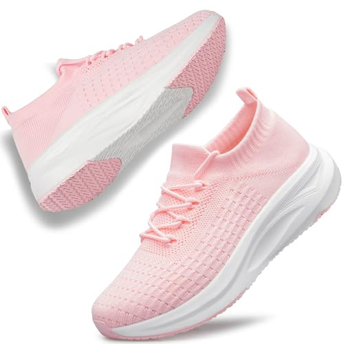 Womens Slip on Walking Shoes Comfort Lightweight Breathable Sock Shoe Non-Slip Mesh Casual Fashion Tennis Running Sneakers Pink Size 8