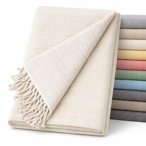 ECOMMERC3 Mehrzweck-Tagesdecke, Größe 230 x 260 cm, für Sofa oder Bett, Mehrzweck-Tagesdecke, Ecru, dekorativ, für Sofa, Bett, Sofaüberwurf, leicht und elegant, Ekrü