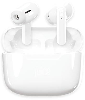 Juice Airphones Play Wireless Earbuds - Bluetooth, 14 Stunden Gesamtspielzeit, 1 Stunde Ladezeit, 1 Stunde Ladezeit, leichtes Design (weiß)