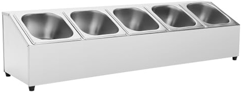 TanjcXliu Edelstahl Behälter Gastro Gn Behälter Gastronomie Zubehör Behälter Edelstahl Zutatenbehälter Rostfreier Stahl Gewürzregal 5 Container à 2L, 86x22,5x22cm, für Küche und Restaurants