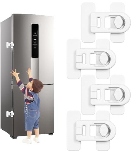 ChAusa Kindersicherung Schrank,Kinder Kühlschrank Schloss-Strong Adhesive,Ohne Bohren Kühlschrankschloss für Schränke und Schubladen,Kühlschrank,Tür (Vier weiße)