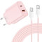 Chargeur USB C 20W - Chargement Ultra Rapide à Deux Ports avec Câble USB C 2M pour iPhone 16/15, pour Samsung, pour Pad, Pixeli etc-Rose