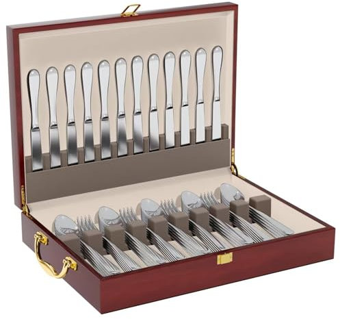 WGLILO Wooden Silverware Storage Box with Lid, Brown